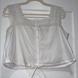 J. Crew White Lace Button-Down Blouse